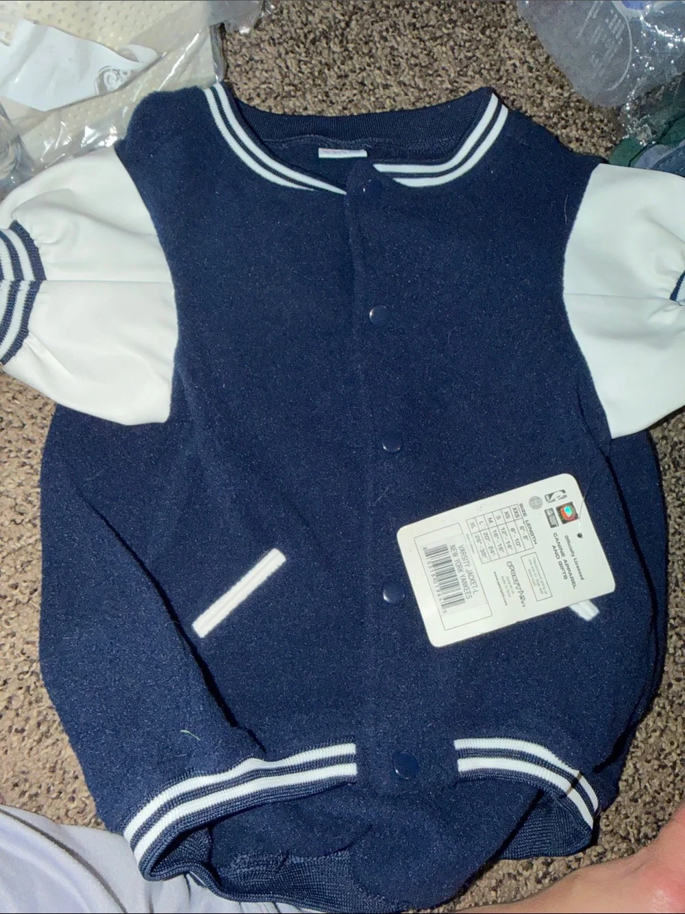 Navy & White Kids Varsity Jacket